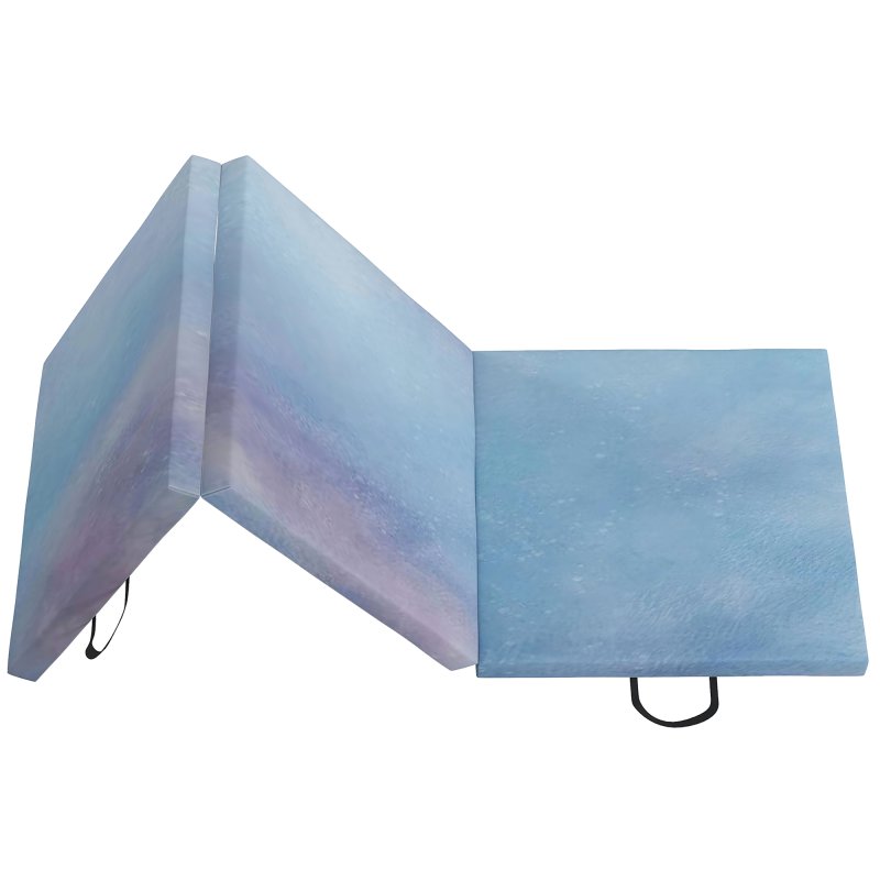 HOMCOM 6FT Foldable Gymnastics Mat, Tri-Fold 2" Thick Crash Mat with Carry Strap Handles for Home Training, Sky Blue