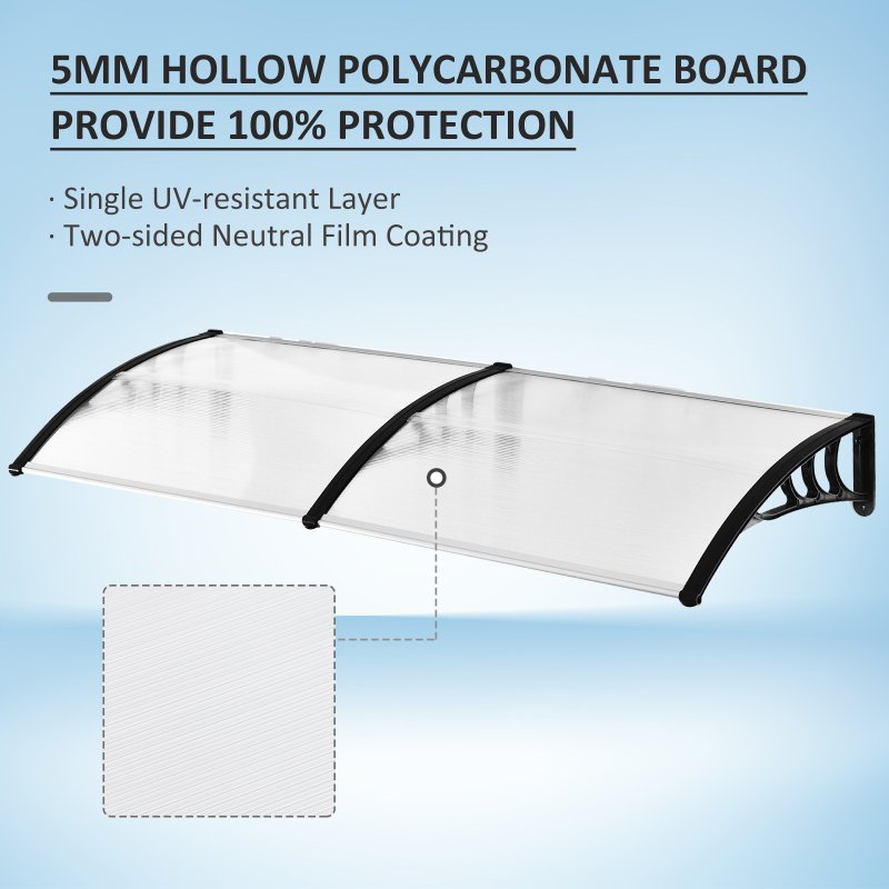 Outsunny Front Door Canopy Outdoor Awning Aluminium Rigid Plastic Polycarbonate Rain Shelter UV Water Rain Resistant 75 x 195 cm White