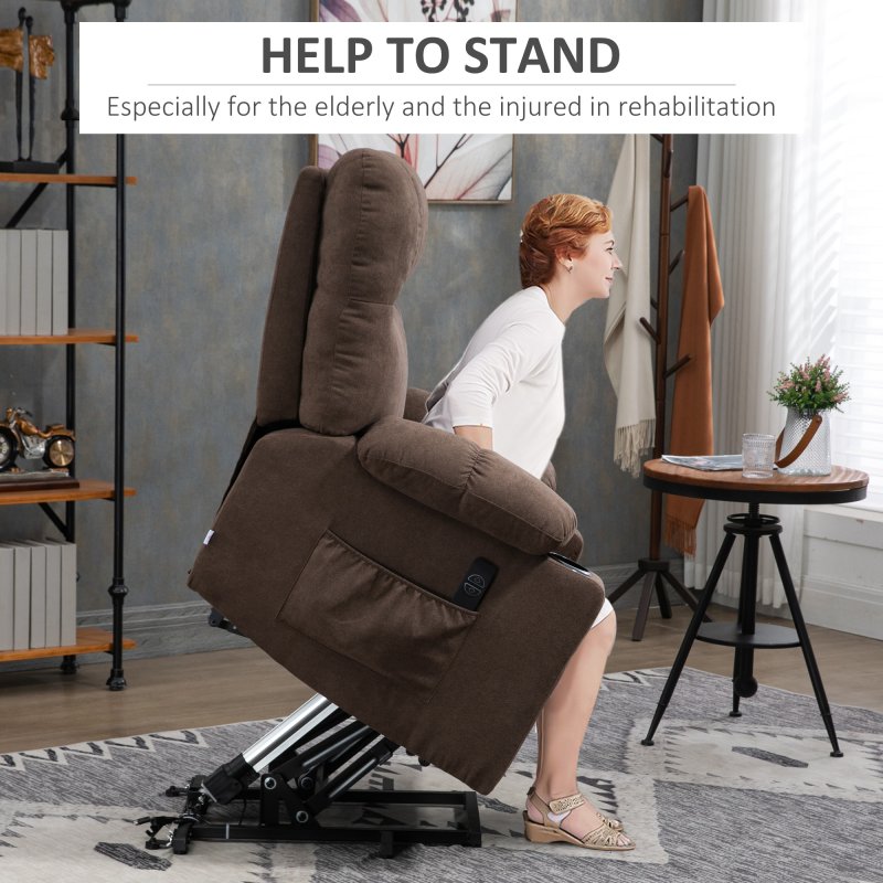 HOMCOM Power Lift Chair Recliner for Elderly, Velvet-touch Fabric Electric Riser and Recliner Chair for Living Room with Remote Control, Side Pockets, Cup Holders, Dark Brown