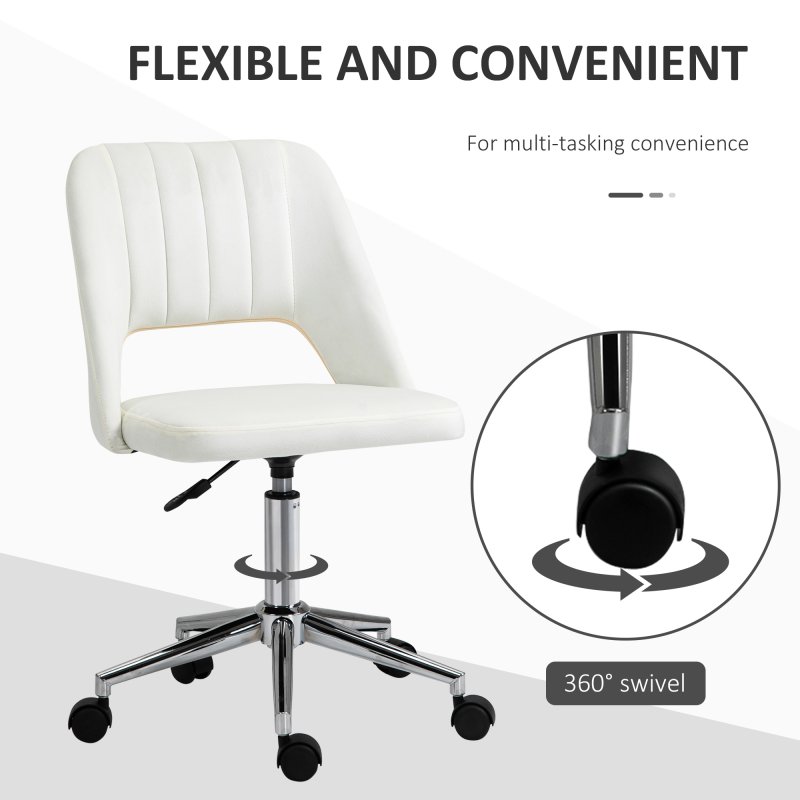Vinsetto Mid Back Office Chair, Velvet Fabric Swivel Scallop Shape Computer Desk Chair for Home Study Bedroom, Cream White