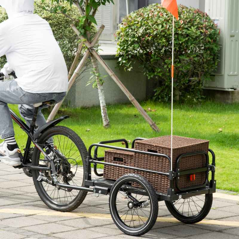 HOMCOM Steel Bike Trailer with Triple Safety Features, Wagon Bicycle Trailer with Suspension, 2 Wheels Outdoor Storage Carrier, 40kg Max Load, Black