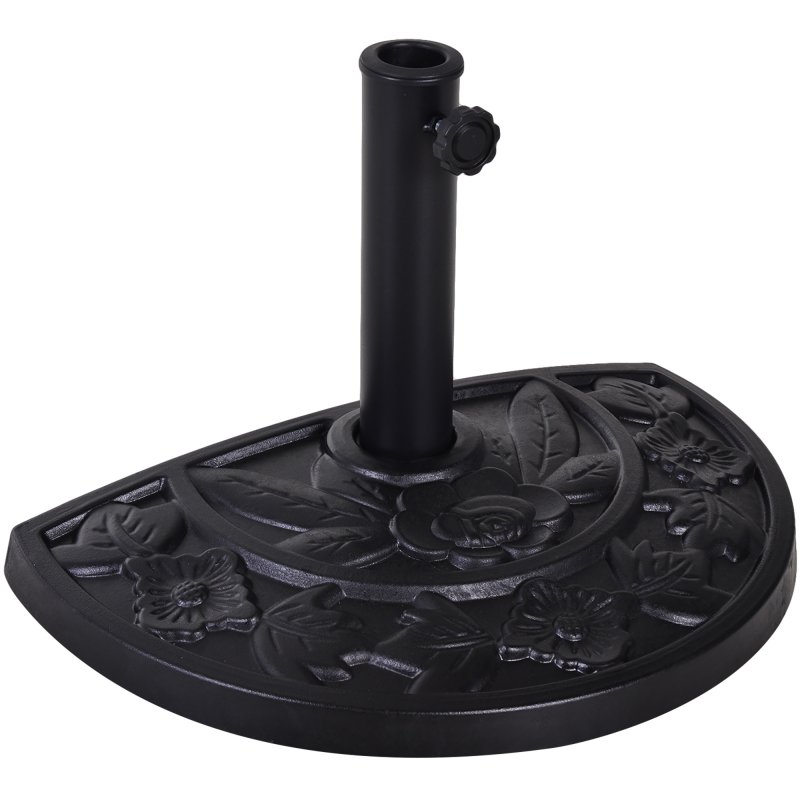 Outsunny 9kg Resin Parasol Base, Half Round Umbrella Stand with Floral Design for Garden, Outdoor, Suitable Umbrella Rod: 3.8cm, 4.8cm, Black