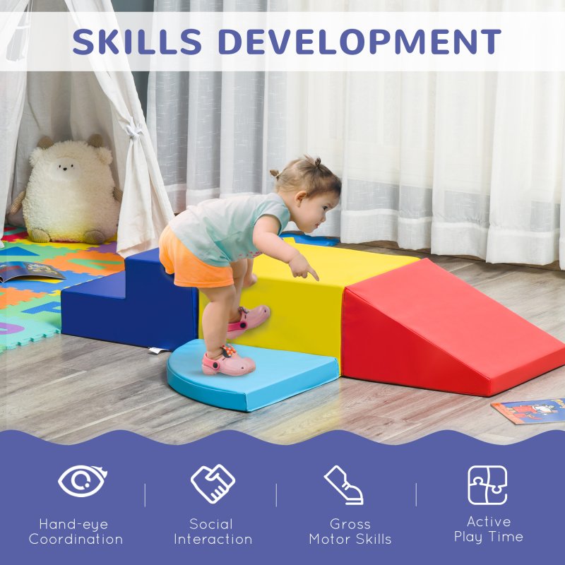 HOMCOM Soft Play 4-piece Climb and Crawl Foam Toddler Stairs and Ramp Colorful Children