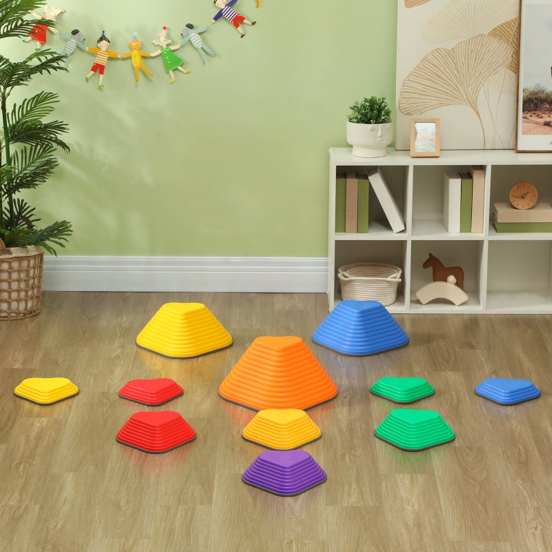 AIYAPLAY Kids Stepping Stones, 11 Piece Balance Stepping Stones for Kids, Heart-Shaped Non-Slip Stackable River Stones, Sensory Toy for Balance and Motor Skills, Indoor Outdoor Obstacle Courses
