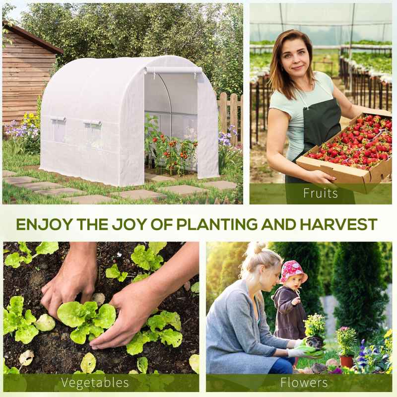 Outsunny 2.5 x 2 x 2 m Polytunnel Greenhouse, Walk-in Green House for Garden with Mesh Windows, Galvanised Steel Frame, White