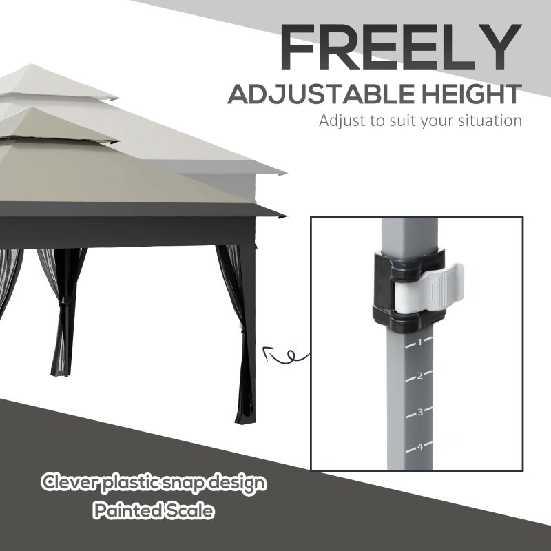 Outsunny 3 x 3(m) Pop Up Gazebo with Mosquito Netting, 1 Person Easy up Marquee Party Tent with 1-Button Push, Double Roof, Carry Bag, Sandbags, Height Adjustable Instant Shelter, Grey