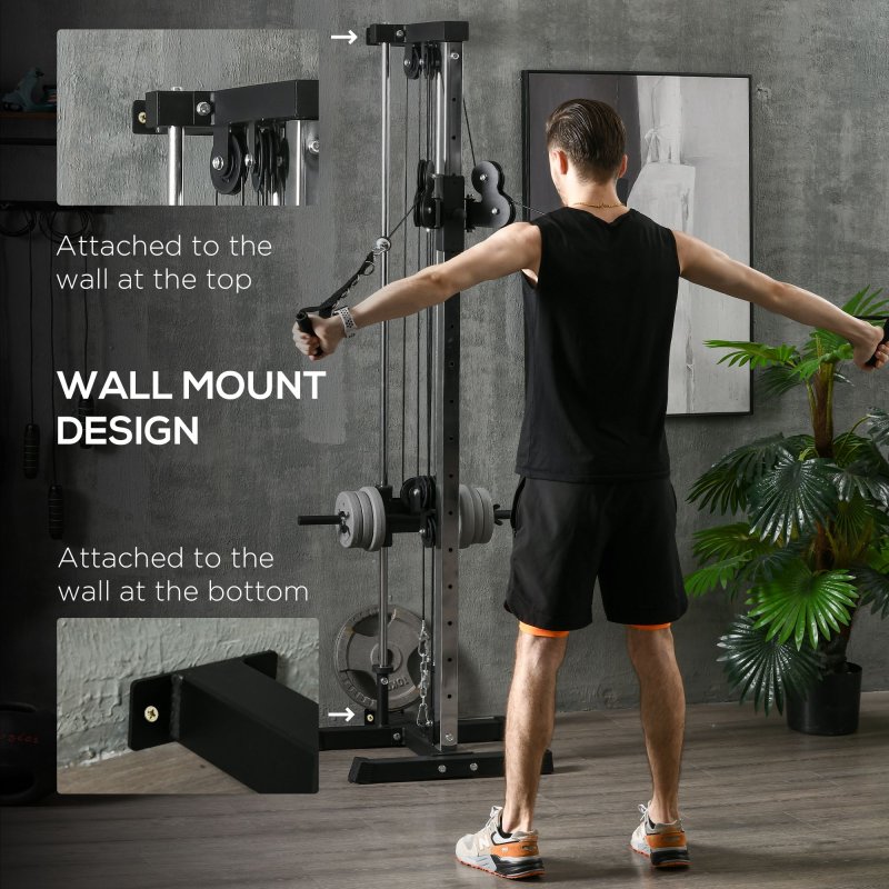 SPORTNOW Wall Mount Cable Machine, 15 Positions Adjustable Cable Crossover Machine Dual Pulley System for Home Gym