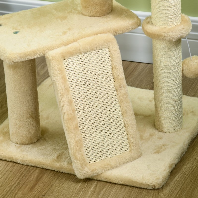 PawHut 116cm Cat Tree for Indoor Cats, Cat Tower with Scratching Posts, Ramp, Cat House, Toy Balls, Platforms, Bed, Ramp - Beige