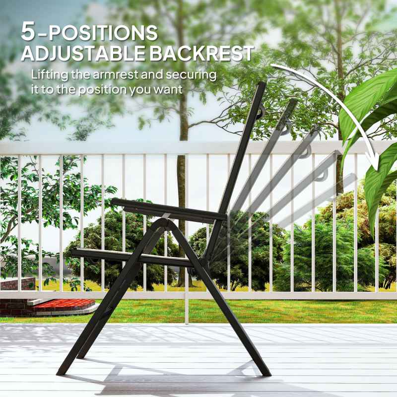 Outsunny Rattan Folding Chair Outdoor, 5-Position Adjustable Wicker Garden Dining Chair with High Backrest, Wide Armrest, for Patio, Terrace, Balcony, Orange