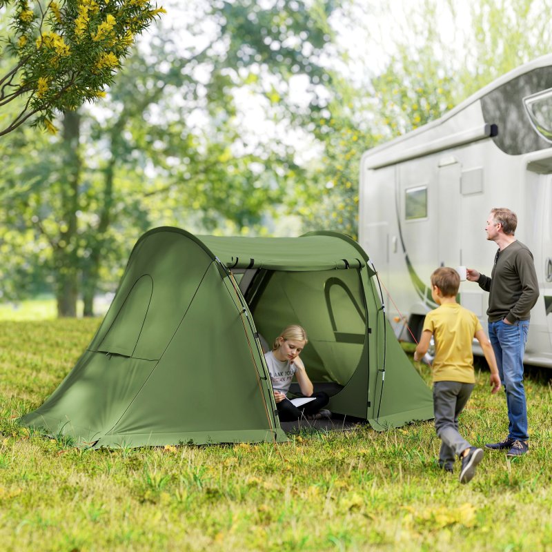 Outsunny 3 Man Camping Tent with Living Area and 2 Bedrooms, 3000mm Waterproof Family Tent with Sewn-in Groundsheet, Portable Dome Tent with Bag for Hiking, Festival, Backpacking, Green