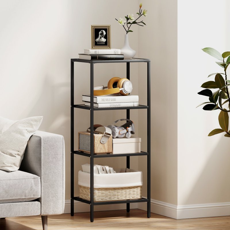 HOMCOM 4-Tier Shelving Unit, Modern Glass Shelf, Bookshelf, Storage Rack for Living Room, Home Office, Bedroom, Bathroom, 40 x 30 x 97 cm, Black