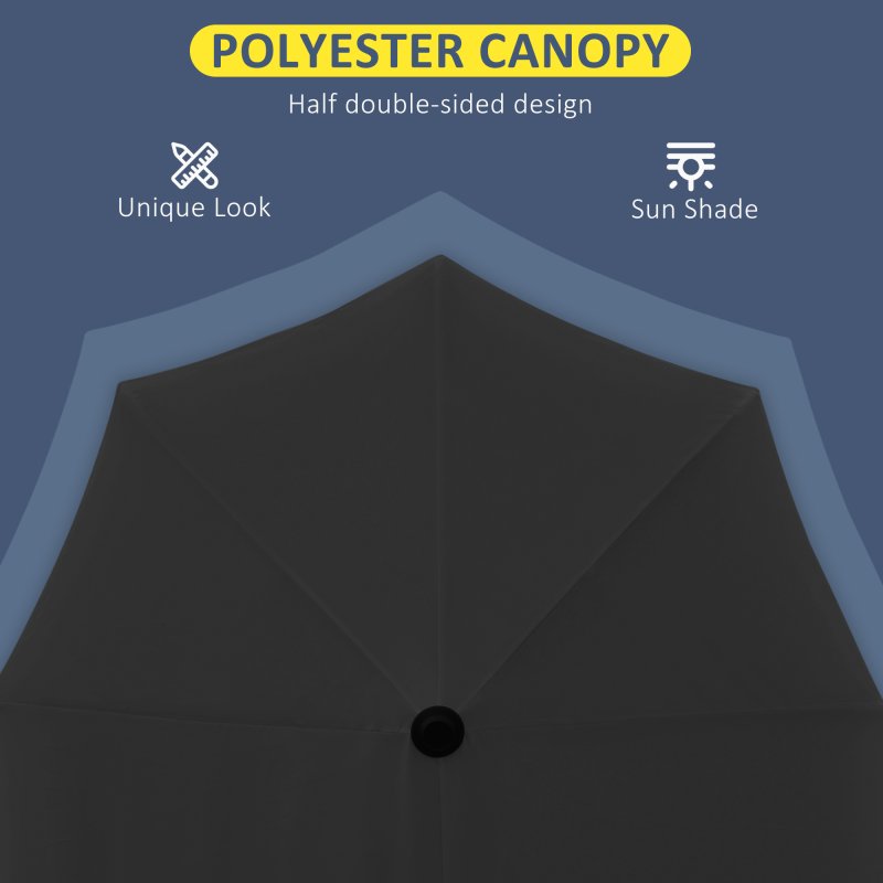 Outsunny 2m Half Parasol Market Umbrella Garden Balcony Parasol with Crank Handle, Cross Base, Double-Sided Canopy, Black