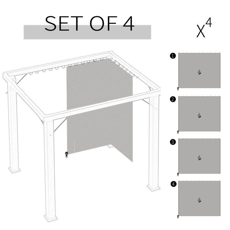 Outsunny 4 Pack Replacement Gazebo Curtains Privacy Panel for Most 3 x 3m Gazebo Canopy Pavillion Outdoor Shelter Sidewalls Accessories Light Grey