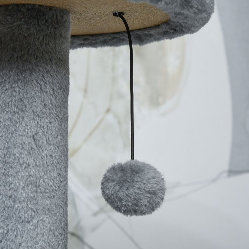PawHut Cat Tree Tower for Indoor Cats 112cm Climbing Kitten Activity Center with Jute Scratching Post Perch Hanging Ball Toy Teasing Rope Dark grey