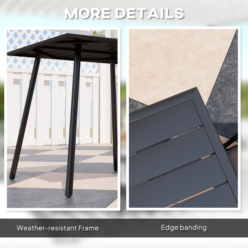 Outsunny Garden Dining Table for 4 Person, Square Outdoor Table with Easy Clean Slat Top, Rust Resistant Steel Frame, for Terrace, Balcony, 80 x 80 x 74 cm, Black