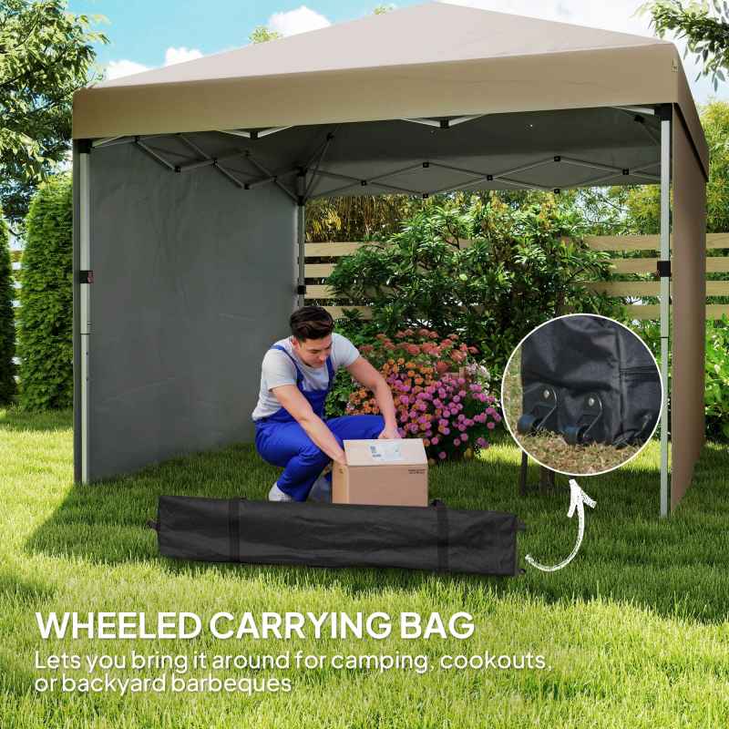 Outsunny 3 x 3 (M) Pop Up Gazebo, UPF 30+ with 2 Sidewalls, Leg Weight Bags and Wheeled Bag, Height Adjustable Party Tent Event Shelter for Garden, Patio, Khaki