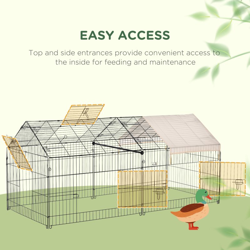 PawHut Rabbit Run Playpen, Guinea Pig Cage with Pitched Roof, Sun Protection Cover, 220 x 103 x 103 cm, Metal Enclosure for Small Animals, Chickens, Ferrets, Beige