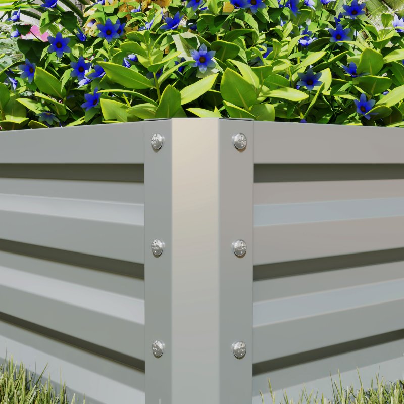 Outsunny Set of 2 Raised Garden Bed, Outdoor Planter Box with Galvanised Steel Frame for Growing Vegetables, Flowers and Herbs, 60 x 60 x 30.5 cm, Light Grey