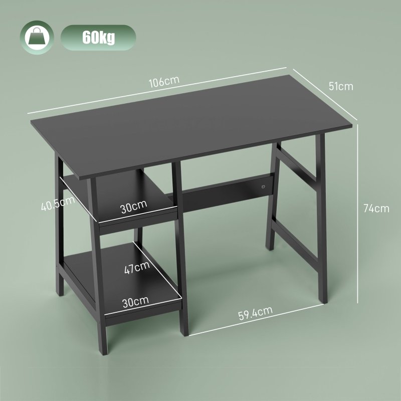 HOMCOM Compact Computer Desk with Storage Shelves, Study Table with Bookshelf, PC Table Workstation for Home Office, Study, Easy Assembly