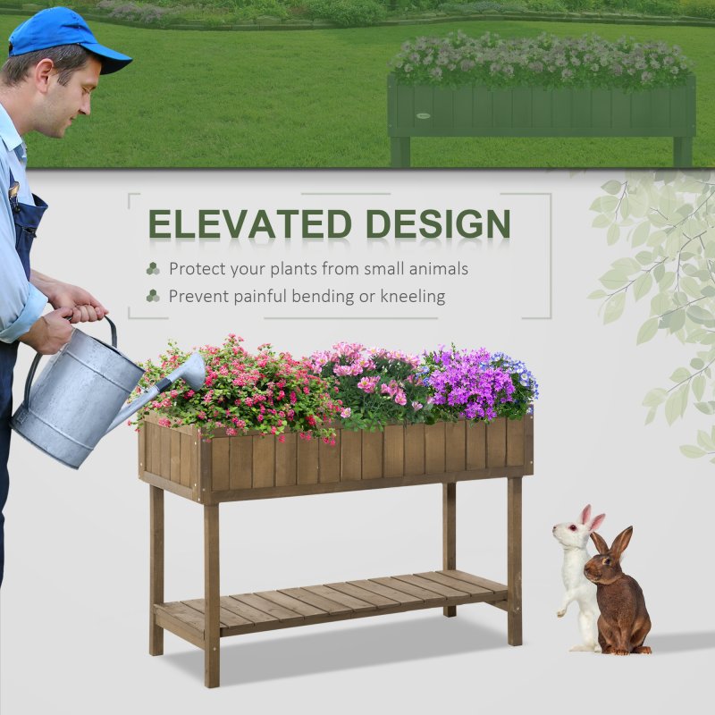 Outsunny Wooden Herb Planter with 8 Pocket, Raised Bed Container Garden Planter Boxes, 110L x 46W x 76Hcm, Brown