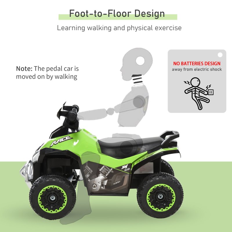 HOMCOM No Power Toddler Kids Ride on Car Walker Foot To Floor Slider w/ Music Lights for 18 - 36 Months Green