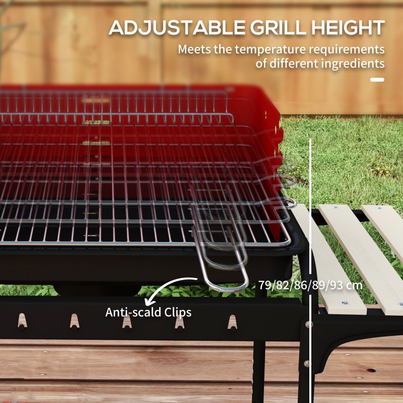 Outsunny Charcoal Barbecue Grill with Adjustable Grill Height, Portable BBQ Trolley with Ash Catcher and Wheels for Outdoor Garden Party Cooking, Red