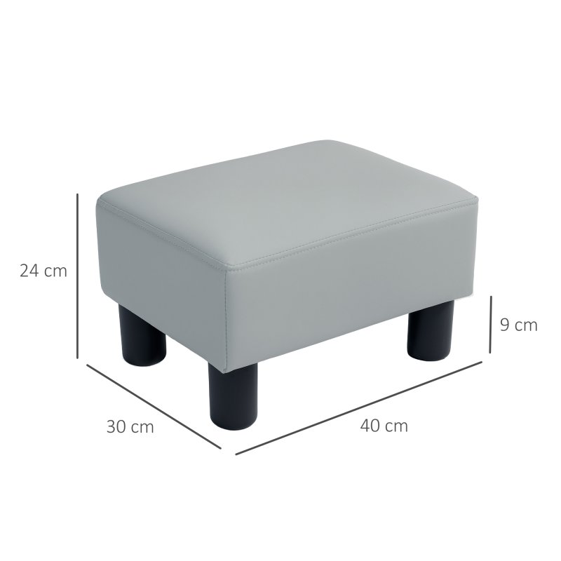 HOMCOM Faux Leather Footstool, Small Foot Rest, Rectangle Sofa Stool for Bedroom Living Room, Grey