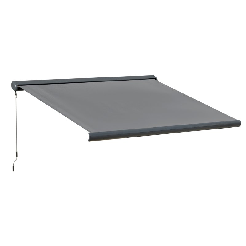 Outsunny 3.5 x 3 m Electric Awning with Remote Controller, Aluminium Frame DIY Retractable Awning, UV50+ Sun Shade Canopy for Garden Patio Deck Door Window, Grey