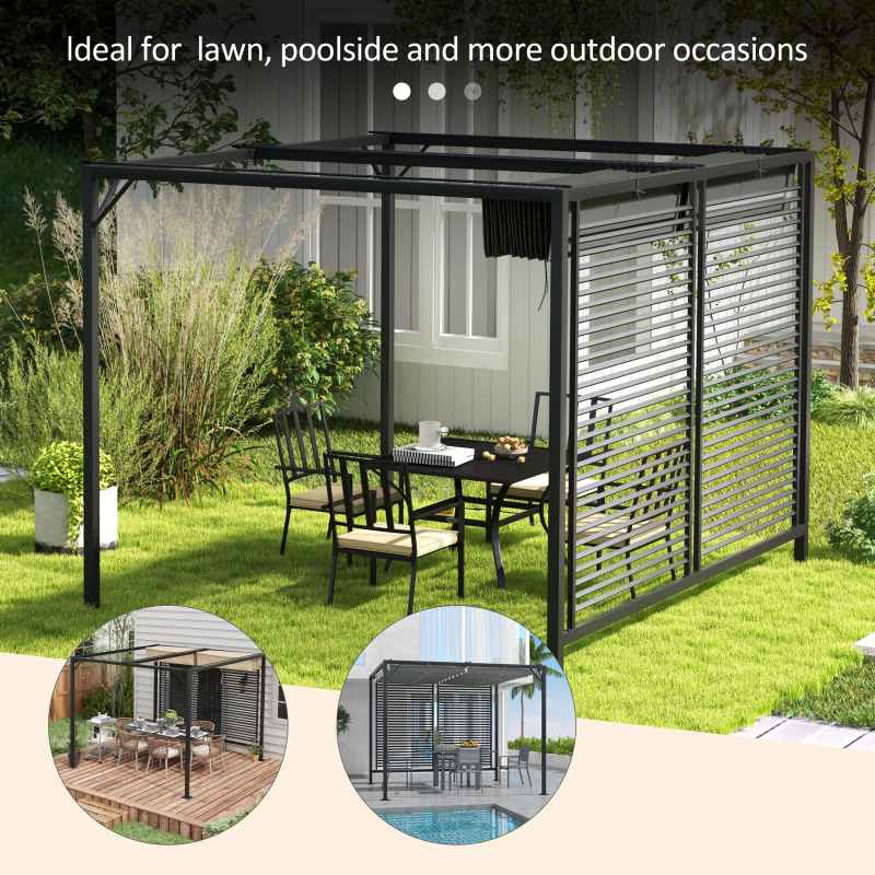 Outsunny 2.8 x 3(m) Metal Outdoor Pergola with Retractable Roof, Outdoor Gazebo Canopy Shelter with Grommet Holes for Garden, Patio, Lawn, Grey