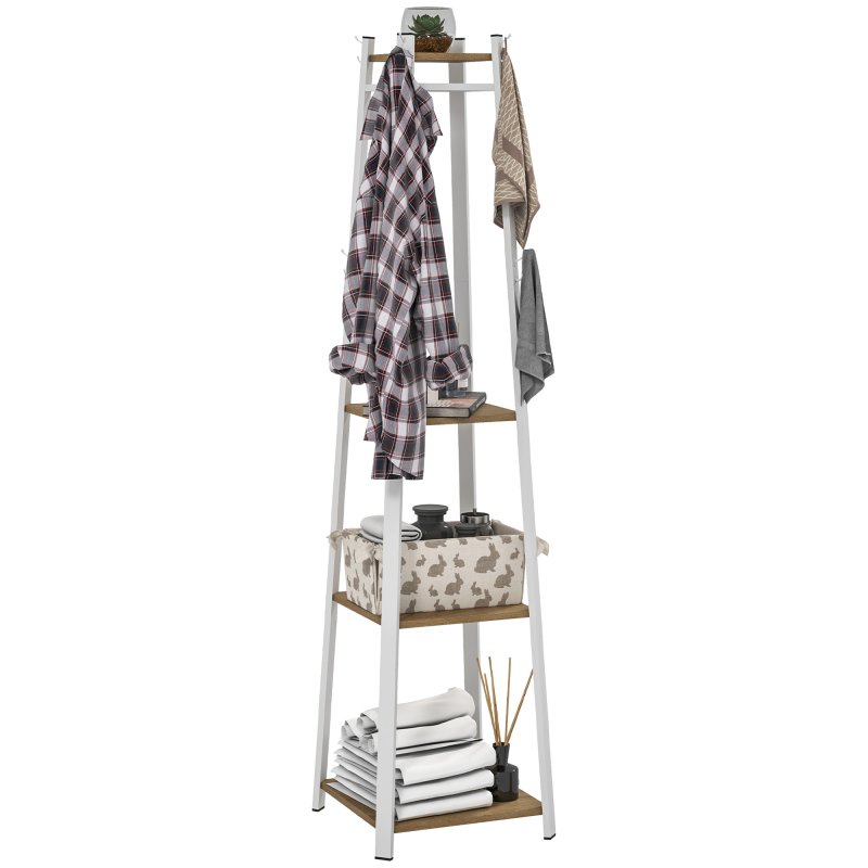 HOMCOM Coat Rack with Storage, Freestanding Coat Stand with 8 Hooks and 3-Tier Shelf, Clothes Rack for Bedroom, Entryway