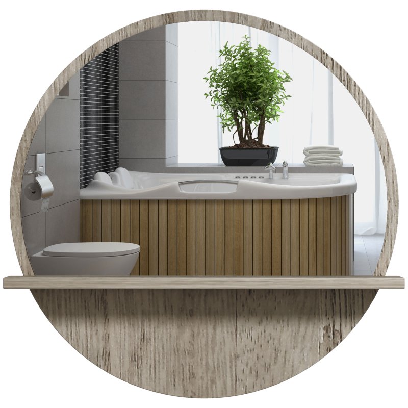 kleankin 45cm Wall Mounted Bathroom Mirror, Round Mirror with Shelf, Framed Makeup Mirror for Home Decoration