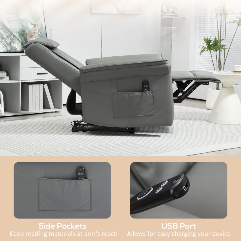 HOMCOM Recliner Armchair with 3D Kneading Massage, Breathable Leather Recliner Chair with Back Massager and Headrest, Electric Reclining Chair with Footrest, Remote, USB Port, Side Pockets for Home