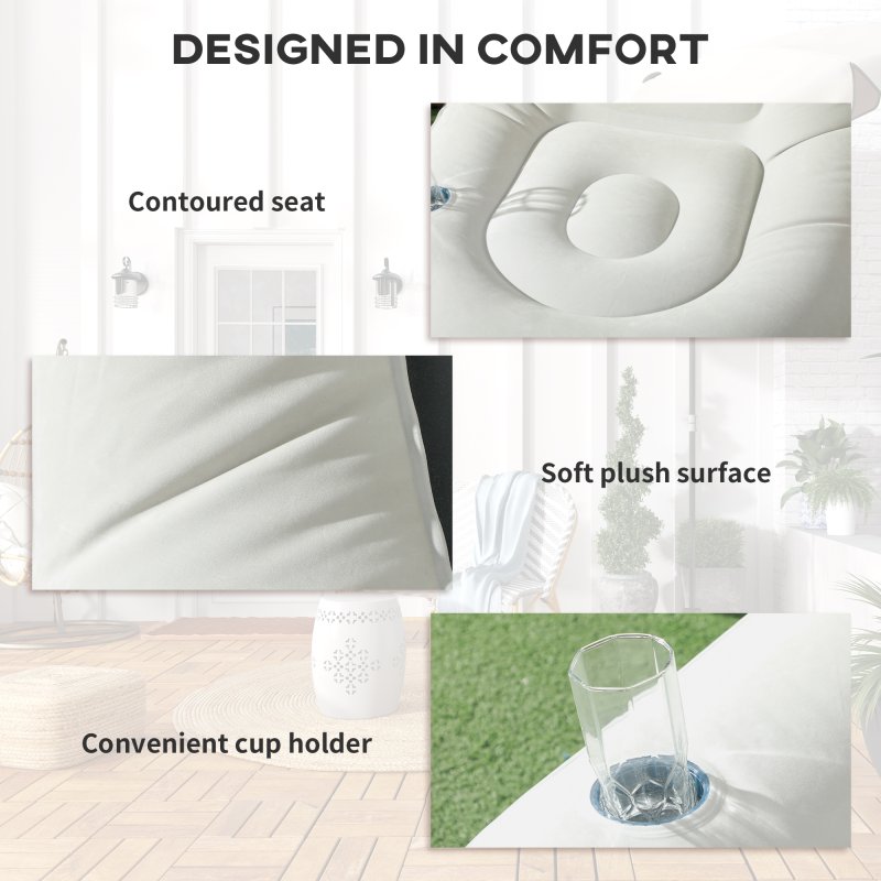 Outsunny Inflatable Chair and Footstool, Inflatable Sofa Lounger with Soft Plush Fabric and Cup Holder, for Camping, Gaming, Reading and Movie Watching, Grey