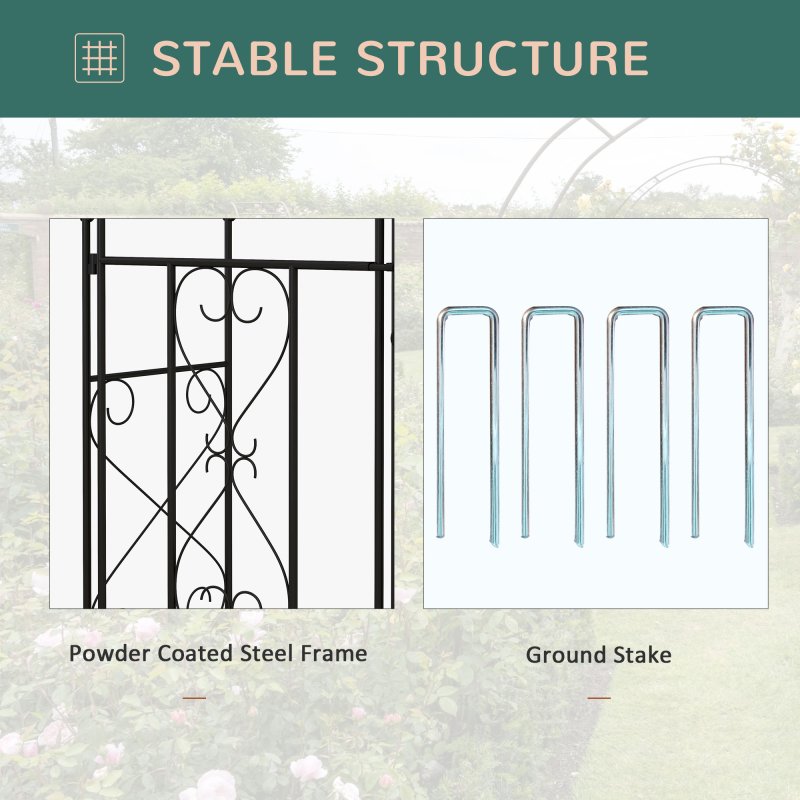 Outsunny Outdoor Garden Arch with Double Gates, Metal Garden Arbor for Climbing Plants, Roses, Vines, Wedding Arch for Outdoor, 114L x 36W x 232H cm, Black
