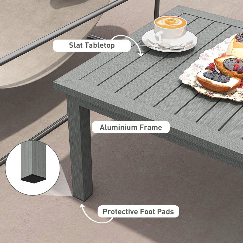Outsunny Aluminium Outdoor Coffee Table, Rectangular Patio Side Table with Slat Tabletop for Indoor, Garden, Balcony, 100cm x 60 cm, Grey