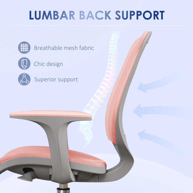 Vinsetto Office Chair, Breathable Mesh Swivel Desk Chair with Adjustable Height and  360 Degree Swivel Security Wheels for Home Office, Study, Pink
