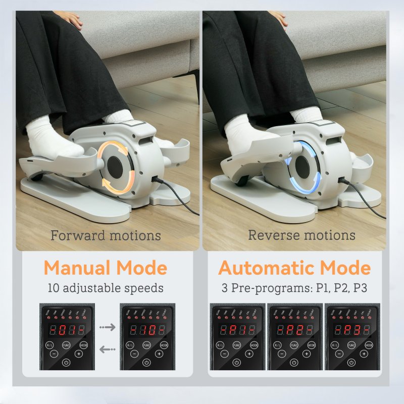 SPORTNOW Under Desk Elliptical Machine, Seated Pedal Exerciser, Mini Elliptical Trainer with LCD Monitor, Remote Control and 10 Adjustable Speed, Quiet & Portable for Seniors, White