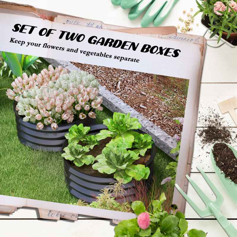 Outsunny Steel Raised Beds for Garden Set of 2, Outdoor Elevated Planter Box with Safety Edging, Easy-to-assemble Stock Tank for Growing Flowers, Herbs and Vegetables, Dark Grey