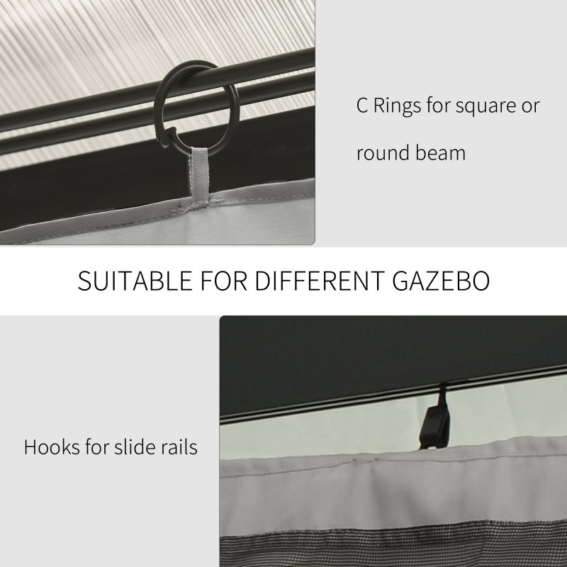 Outsunny 4 Pack Replacement Gazebo Curtains Privacy Panel for Most 3 x 3m Gazebo Canopy Pavillion Outdoor Shelter Sidewalls Accessories Light Grey