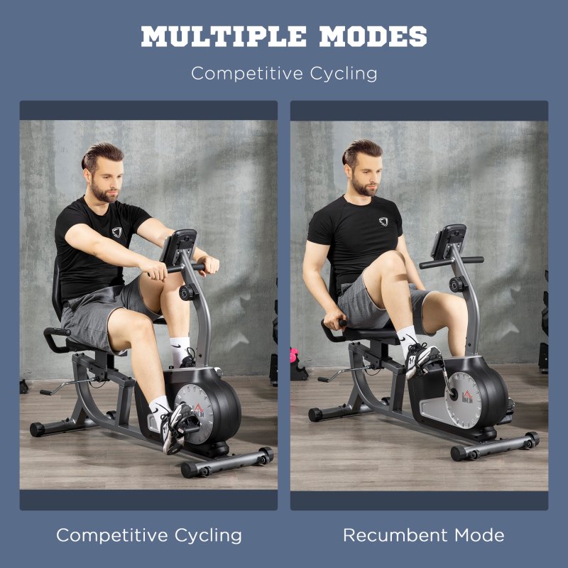 HOMCOM Exercise Bike with LCD Display, Stationary Bike with Quiet 8-Level Magnetic Resistance, Adjustable Seat and Backrest, Indoor Cycling Exercise Equipment for Home Gym Fitness Workout Training