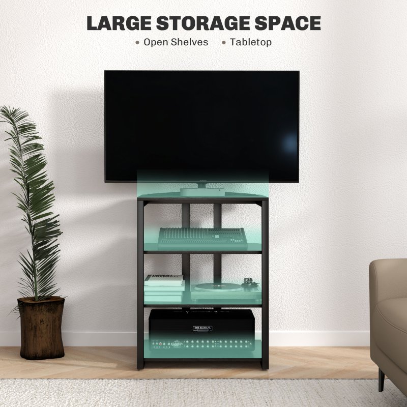 HOMCOM HiFi Stand, 4-Tier Media Storage Shelf with Adjustable Shelves, Power Strip Rack for Router, Record Player, Printer, Industrial TV Stand for up to 28 Inch TVs