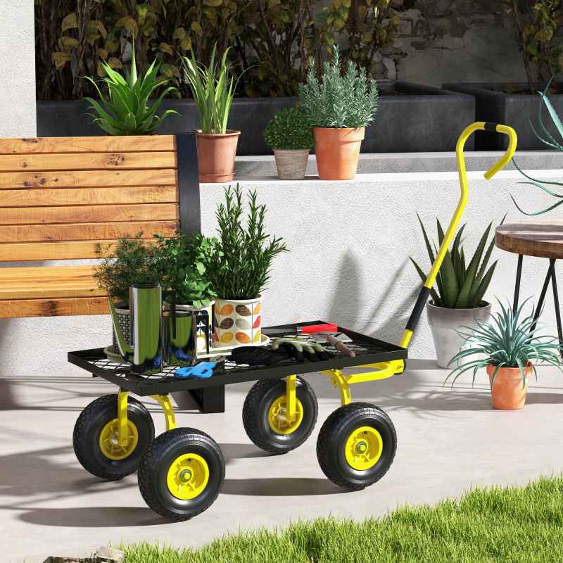 Outsunny Garden Trolley Cart, Heavy Duty Garden Cart with Metal Frame, 10