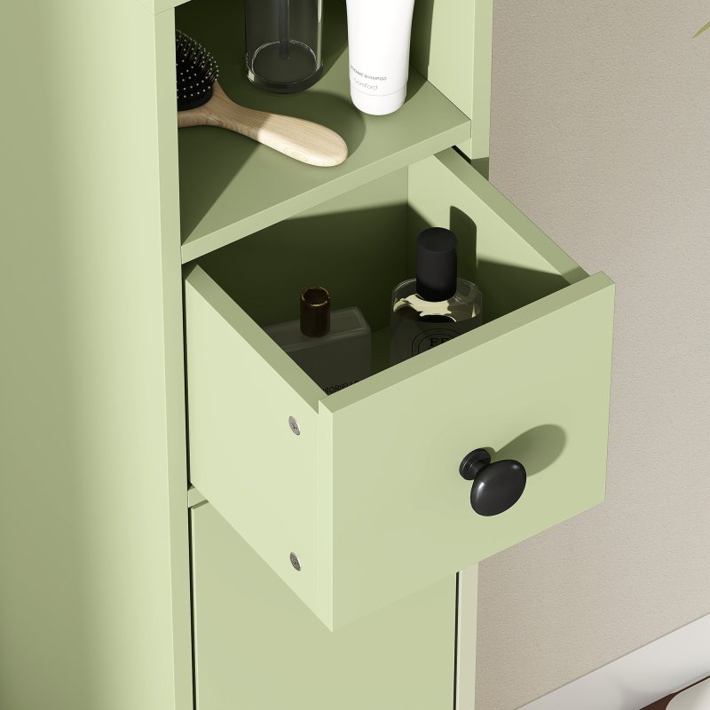 kleankin 180cm Tall Bathroom Cabinet, Slim Bathroom Storage Cabinet with 4 Open Shelves, 2 Door Cupboards and Adjustable Shelves, Green