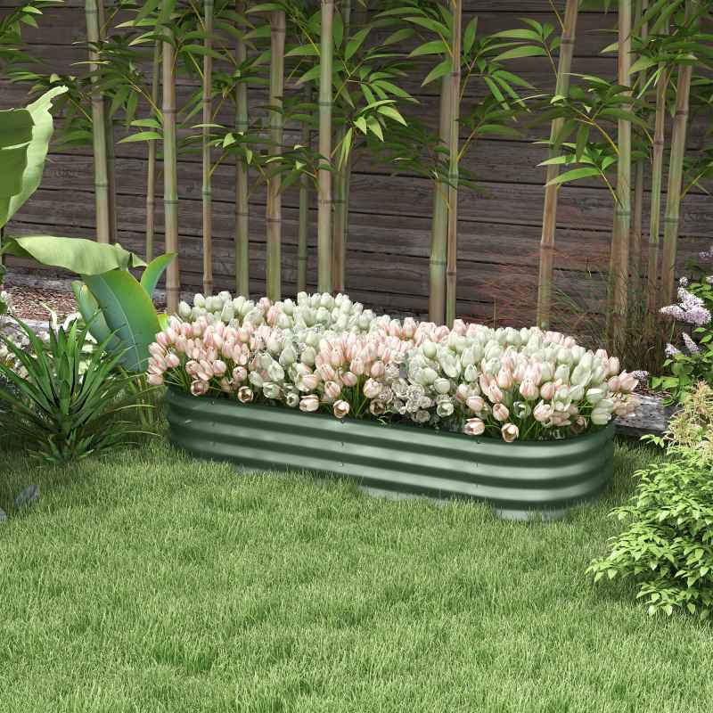 Outsunny Galvanised Raised Beds for Garden, Metal Elevated Planter Box with Safety Edging, Easy DIY for Growing Flowers, Herbs, Succulents, 150 x 62 x 30cm, Green