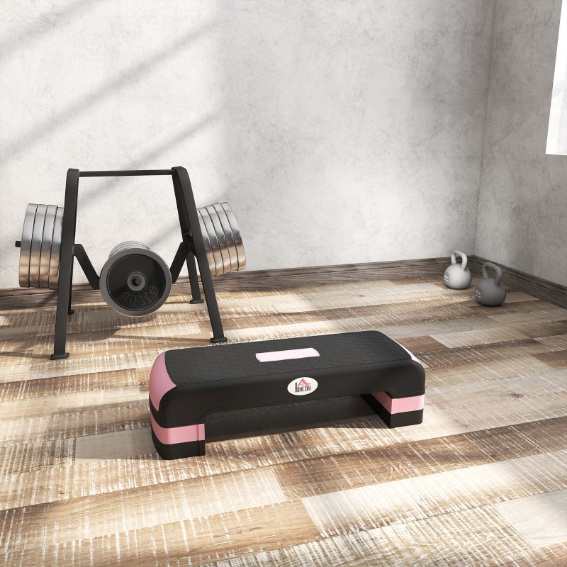 HOMCOM Aerobic Step, 10cm, 15cm & 20cm Height Adjustable Exercise Stepper for Exercise Workout, Nonslip Step Board Great for Home & Office, Black and Pink