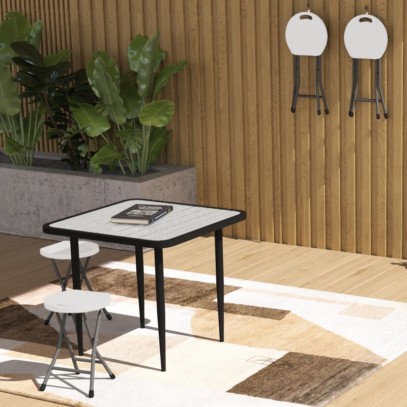 Outsunny Folding Stool Set of 4, Decorative Garden Stool Chair with Safety Latch, Foldable Garden Stools with Powder-Coated Steel Legs HDPE Seat and Handle for Indoor and Outdoor, White