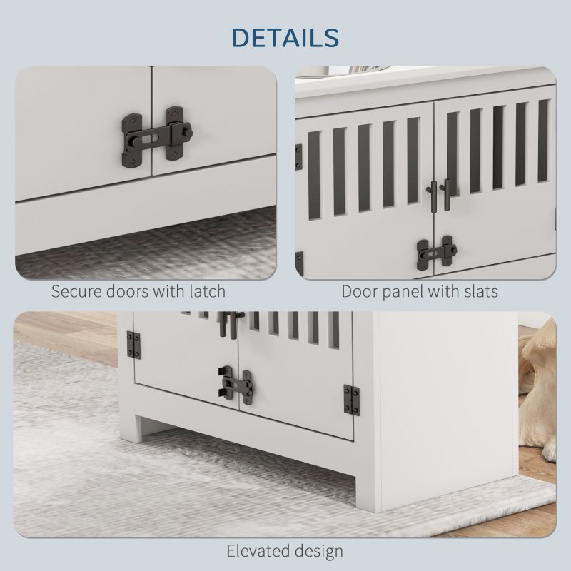 PawHut Raised Dog Bowls for Large Dogs, Pet Feeding Station, Doors with Latch, Storage Cabinet, Two Stainless Steel Bowls - White
