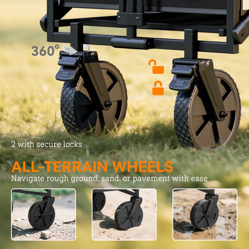 Outsunny 90L Festival Trolley on Wheels, Folding Camping Trolley Cart with Adjustable Handle, Portable for Outdoor, Garden, Shopping, Fishing, Black