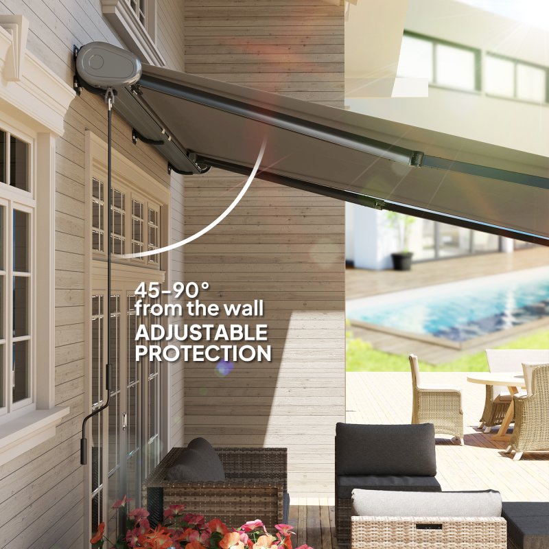 Outsunny 4 x 3(m) Full Cassette Electric Awning with Remote Controller, Aluminium Frame DIY Retractable Garden Awning, UPF50+ Sun Shade Canopy for Deck Door Window, Light Grey