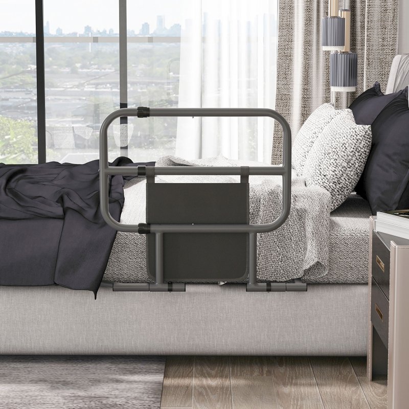 HOMCOM Large Safety Bed Rail for Elderly Adults, Heavy Duty Folding Bed Assist Rail with Storage Pocket for Disabled, Pregnant, Black